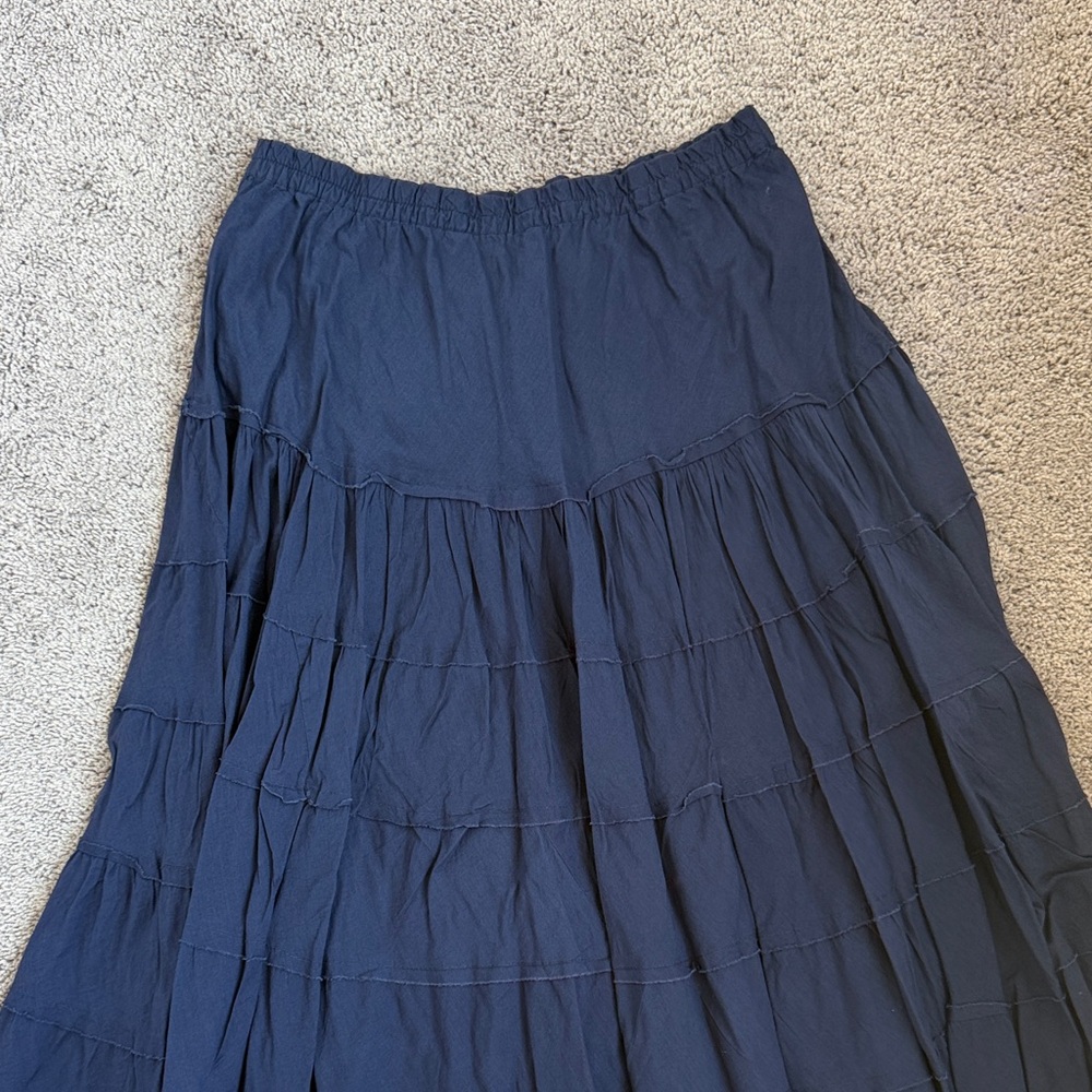 Reba Dark Blue Tiered Maxi Skirt